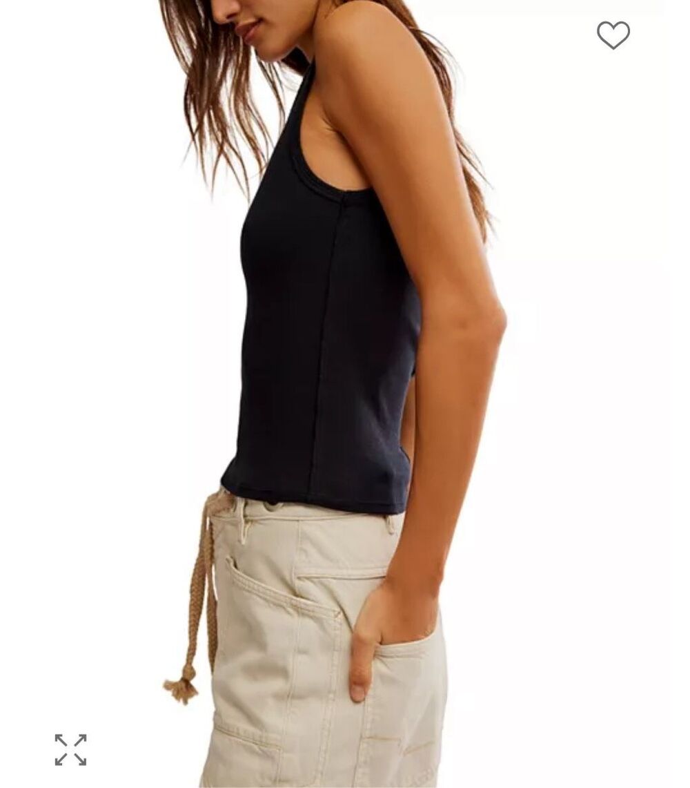Free People X We The Free Neria V-Neck Tank Top black Women’s large NEW - Picture 3 of 4